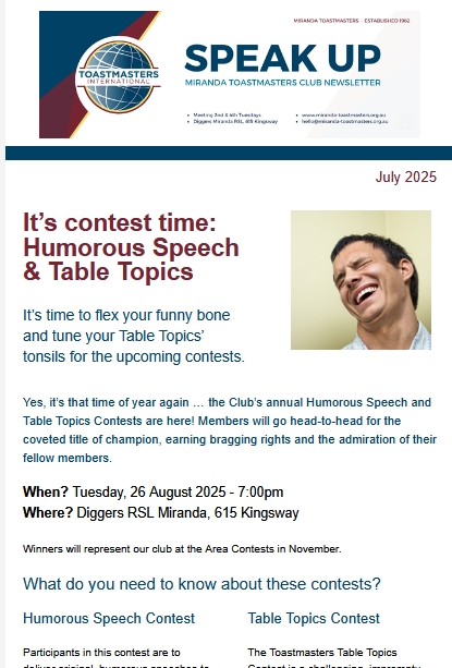 July 2025 SPEAK UP newsletter page 1